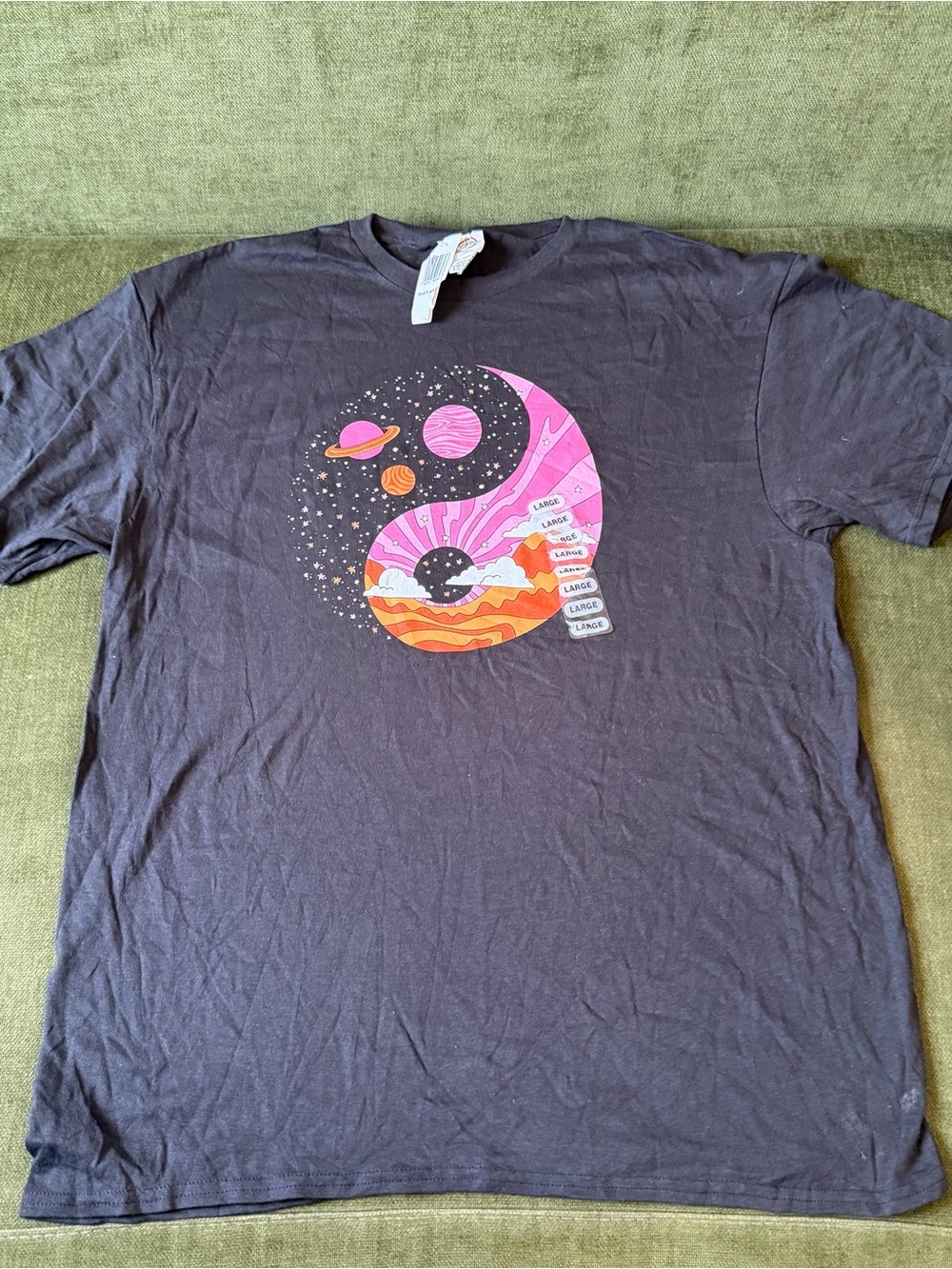 Delta Black Short-Sleeve Tee with Pink & Orange Space Yin-Yang Graphic
